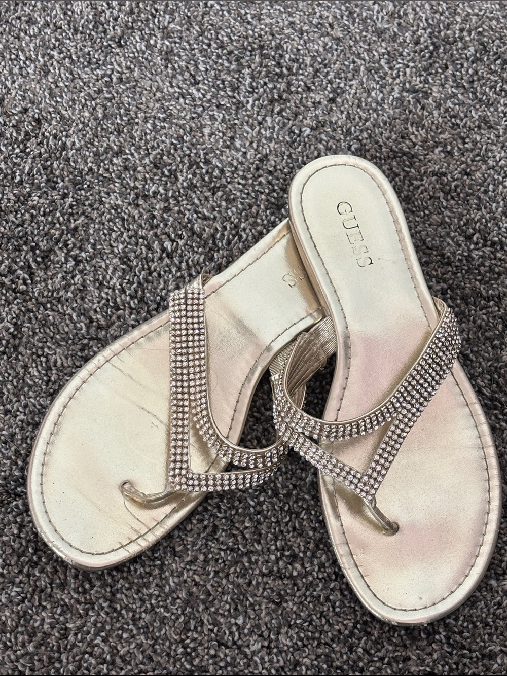 GUESS Women's Gold Rhinestone Thong Sandals